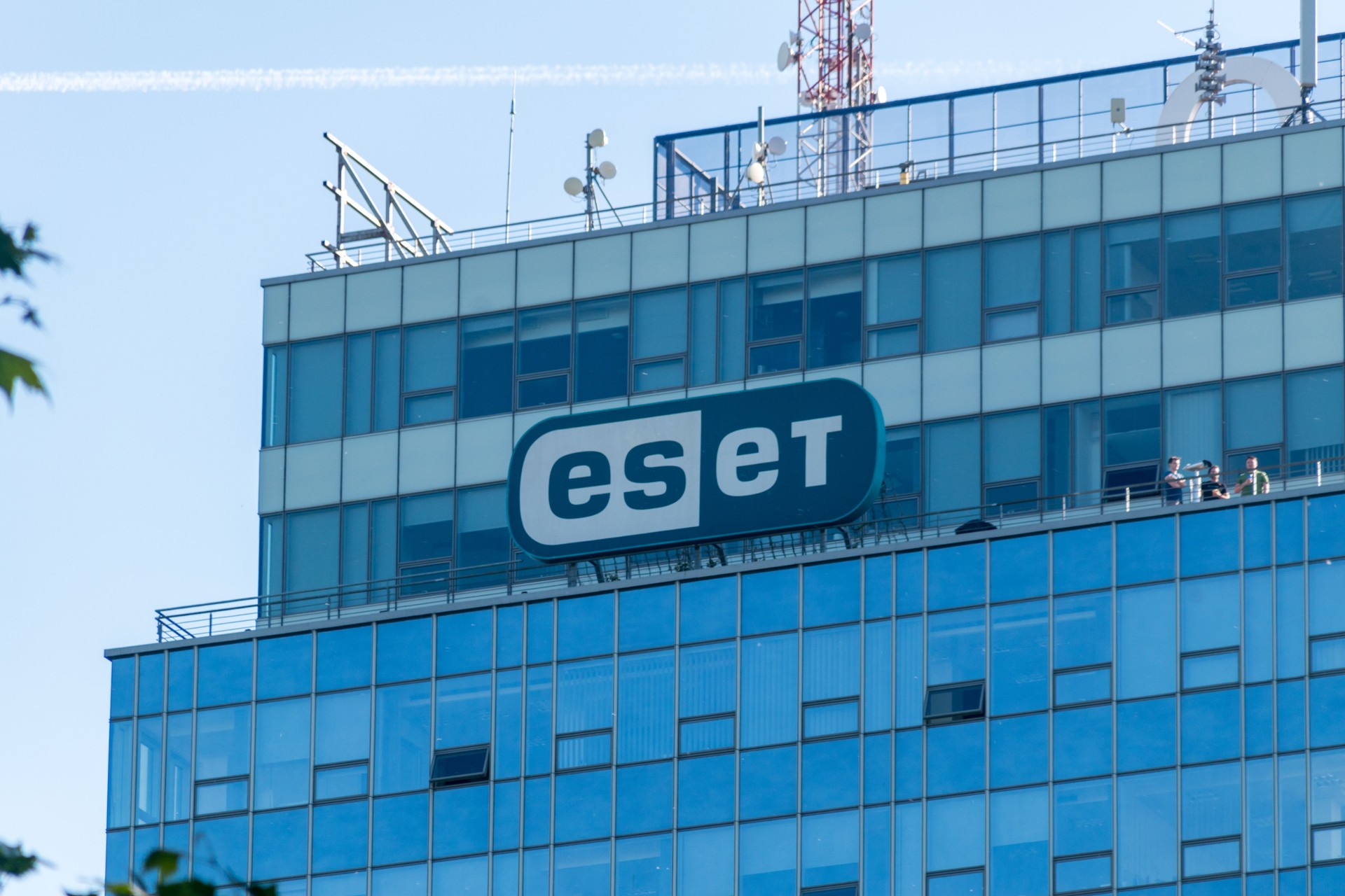 Logo of ESET on the roof of building in Bratislava.